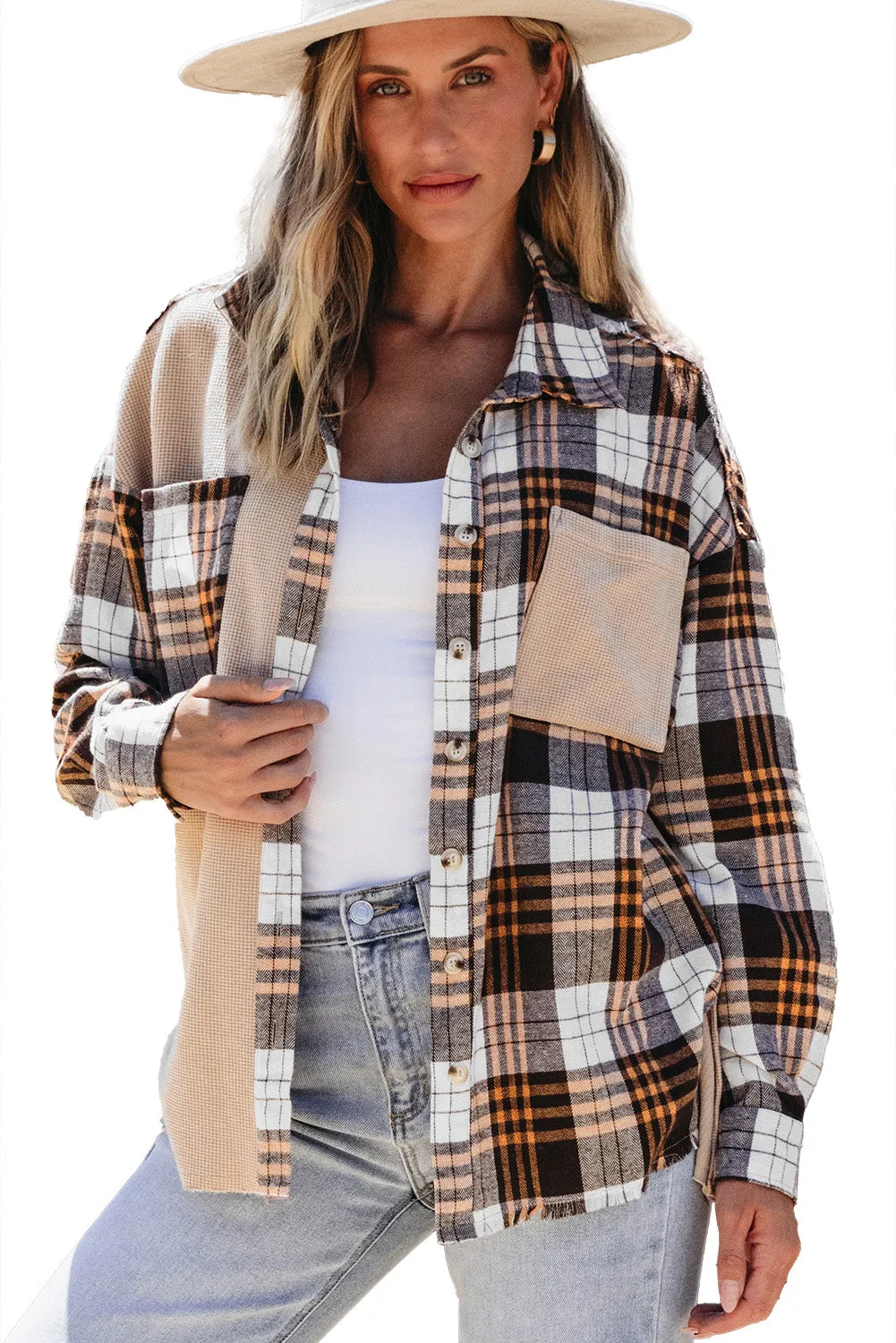 💀💎 Khaki Plaid Knit Patchwork Chest Pocket Jacket – Because Why Settle for Boring? 💋