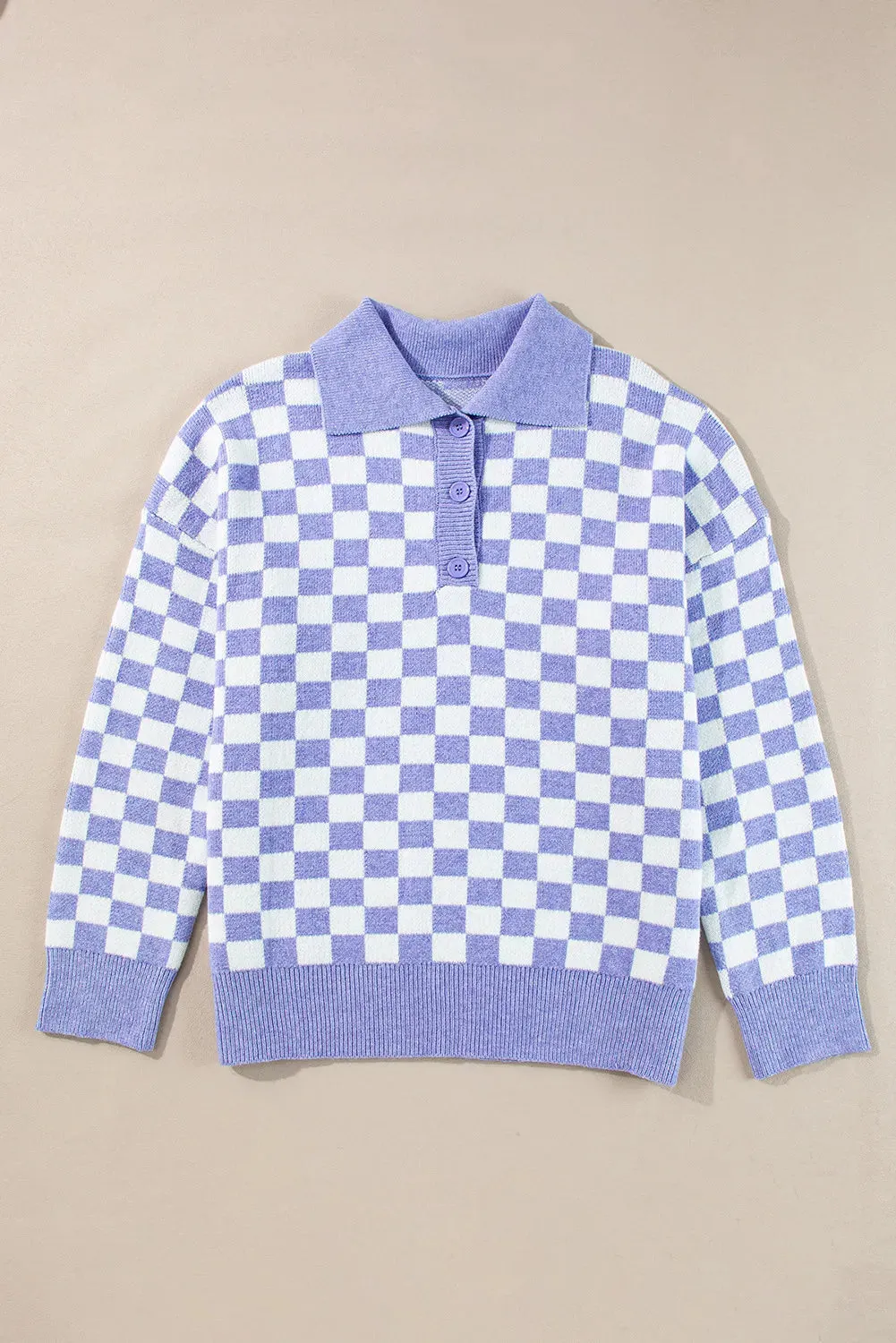 🌟 Plus Size Checkered Collared Neck Long Sleeve Sweater 🌟