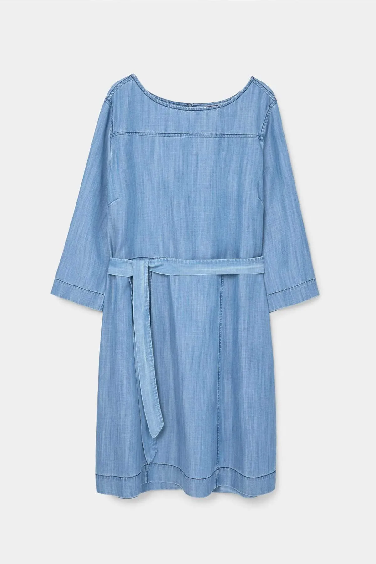 13047 Blue Tie Waist Denim Dress