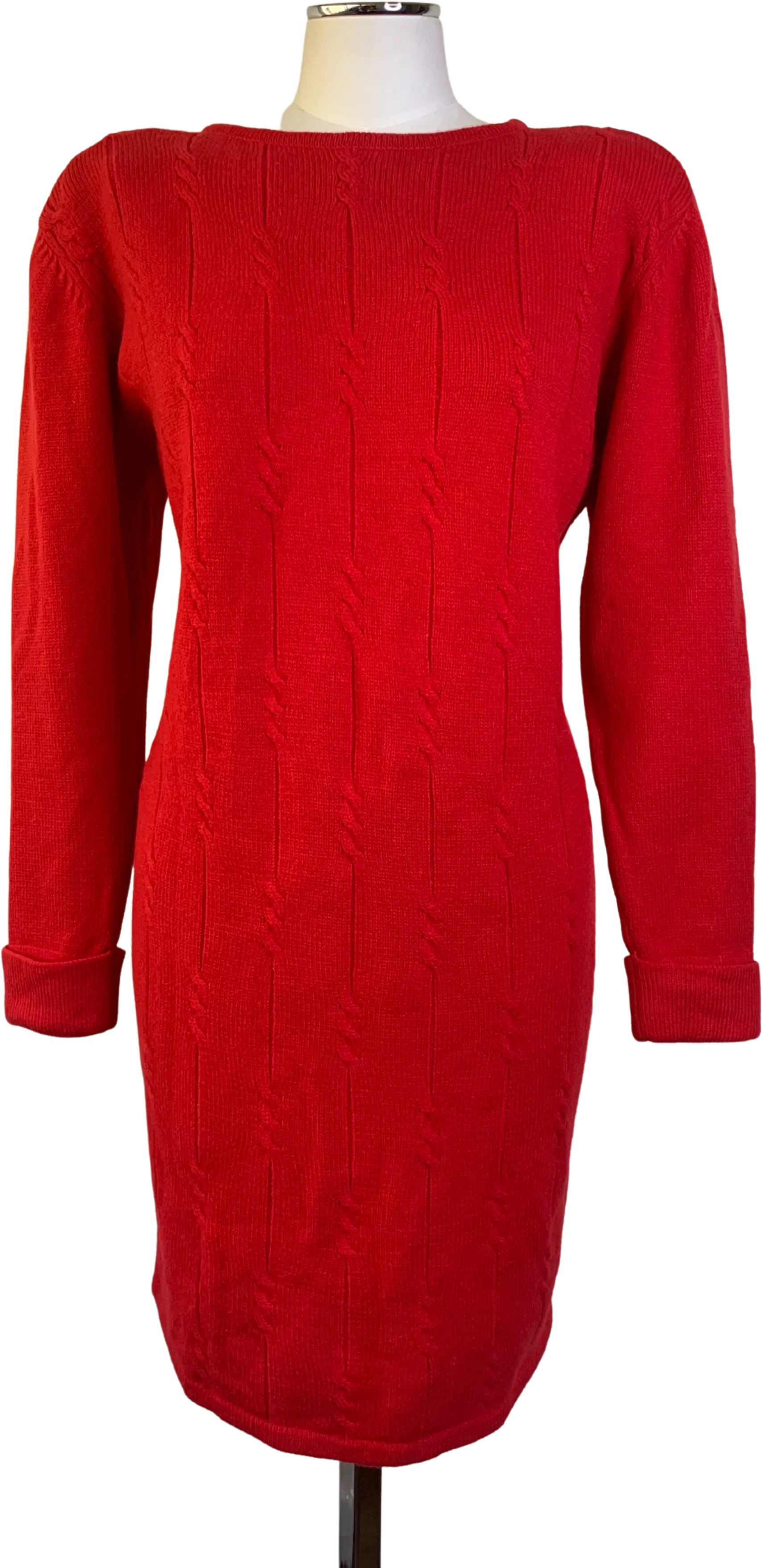 '80s Red Cable Knit Sweater Dress by Liz Claiborne