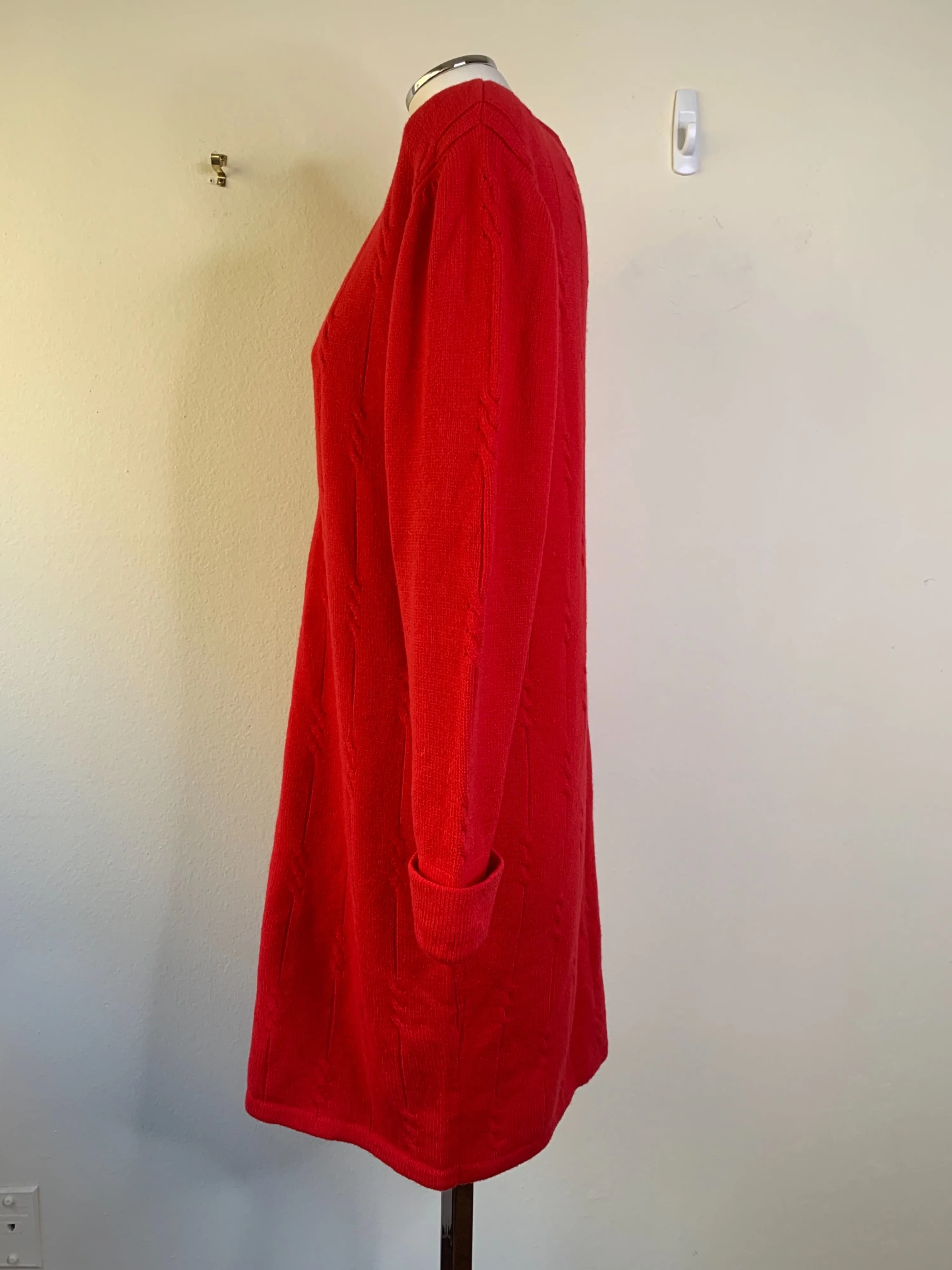 '80s Red Cable Knit Sweater Dress by Liz Claiborne