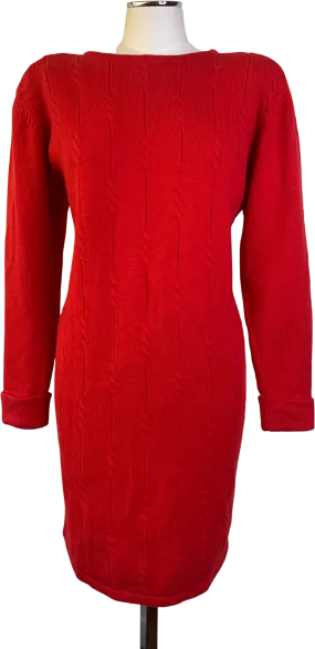 '80s Red Cable Knit Sweater Dress by Liz Claiborne