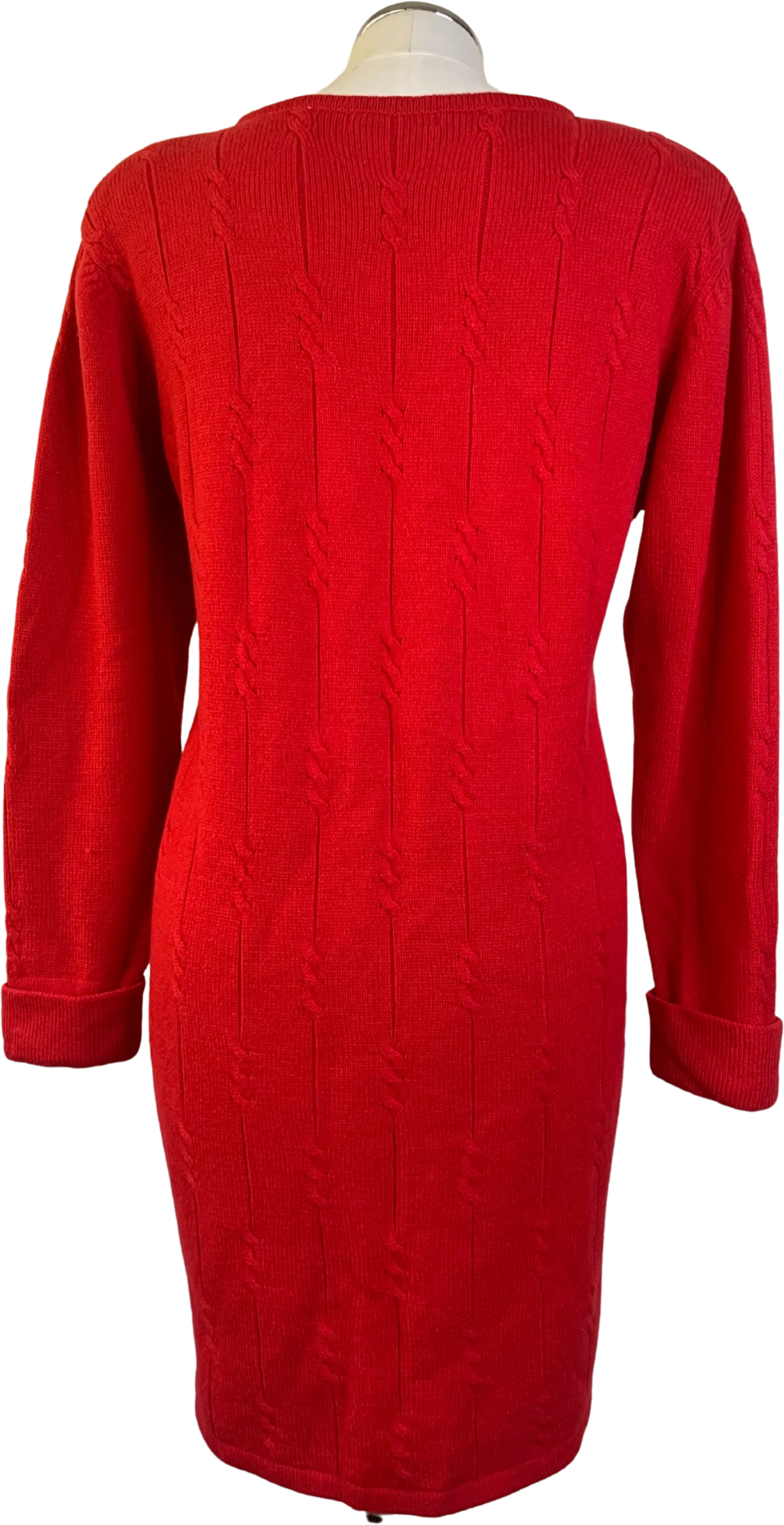 '80s Red Cable Knit Sweater Dress by Liz Claiborne