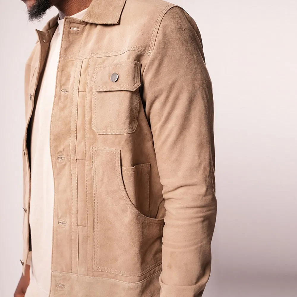 90 FEET Dev Suede Men’s Trucker Olive Jacket