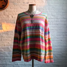 90s Vintage Cashmere Pastel Striped Sweater Groovy Granny Rainbow Oversize Top