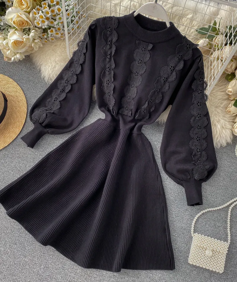 A line long sleeve lace sweater dress  198