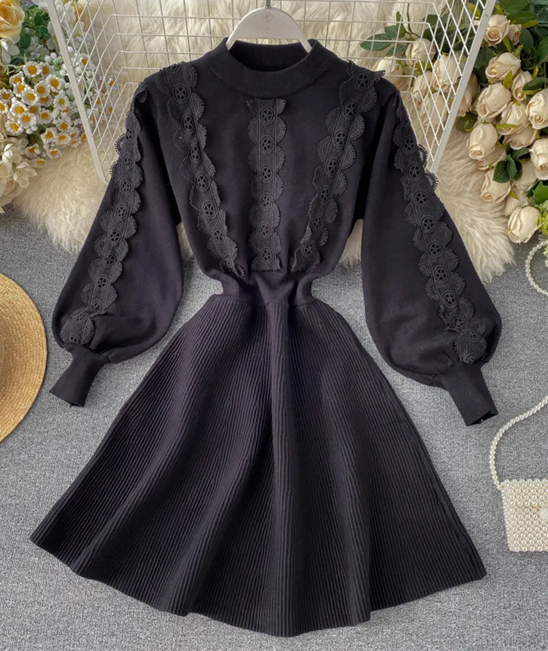 A line long sleeve lace sweater dress  198