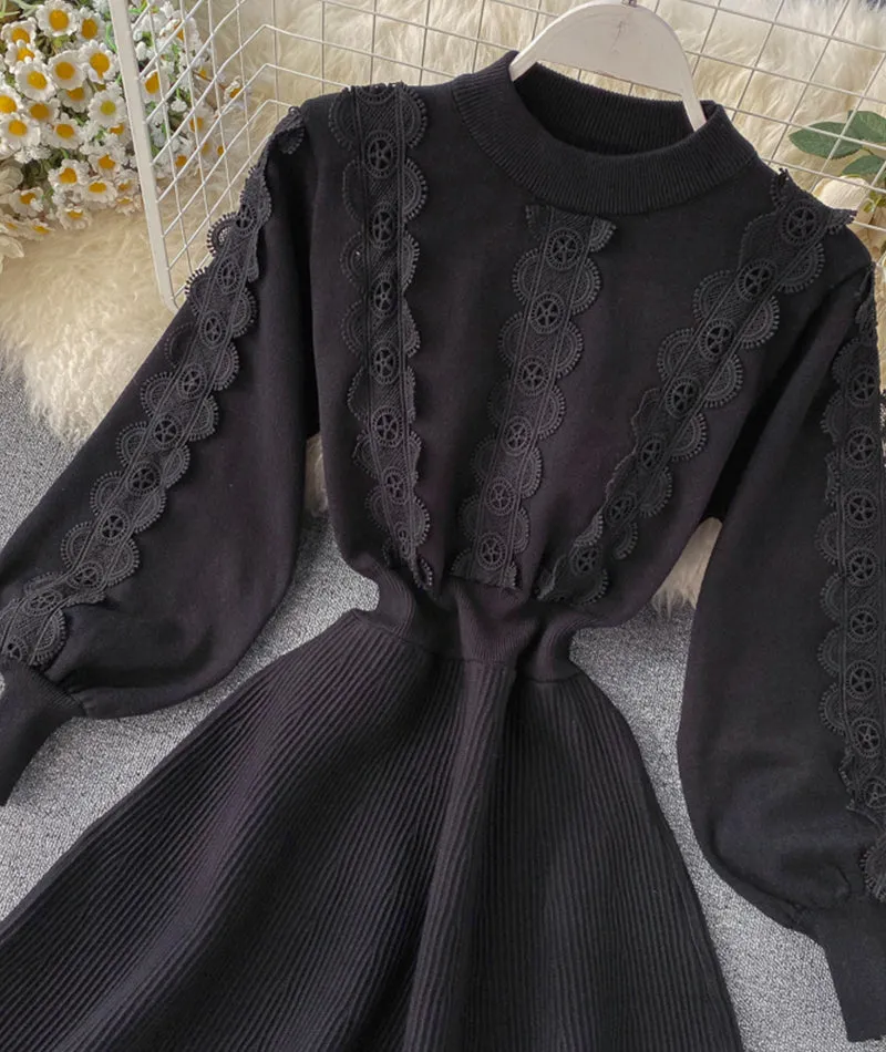 A line long sleeve lace sweater dress  198