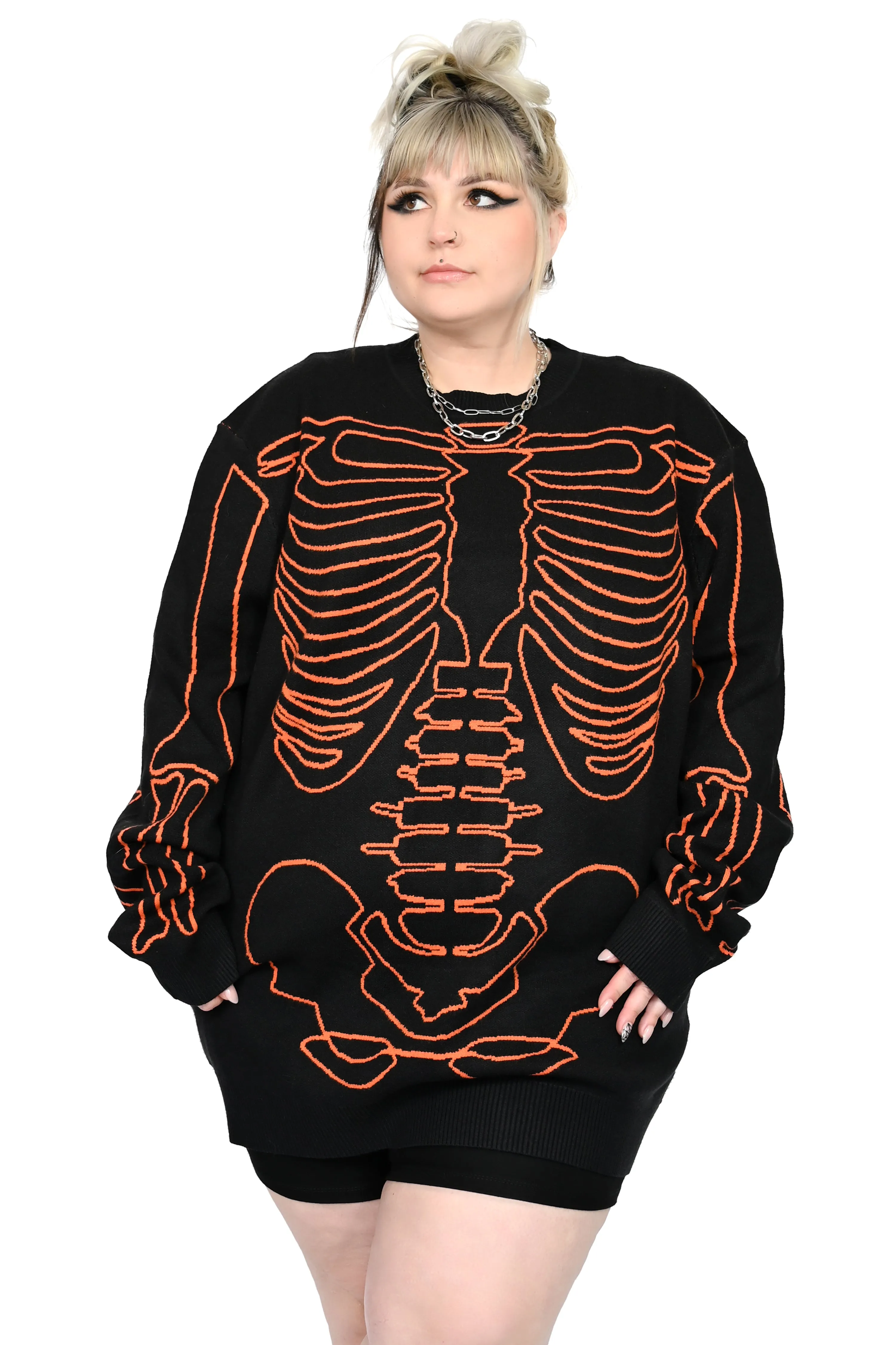 All Bones Skeleton Sweater - Orange - No Restock!