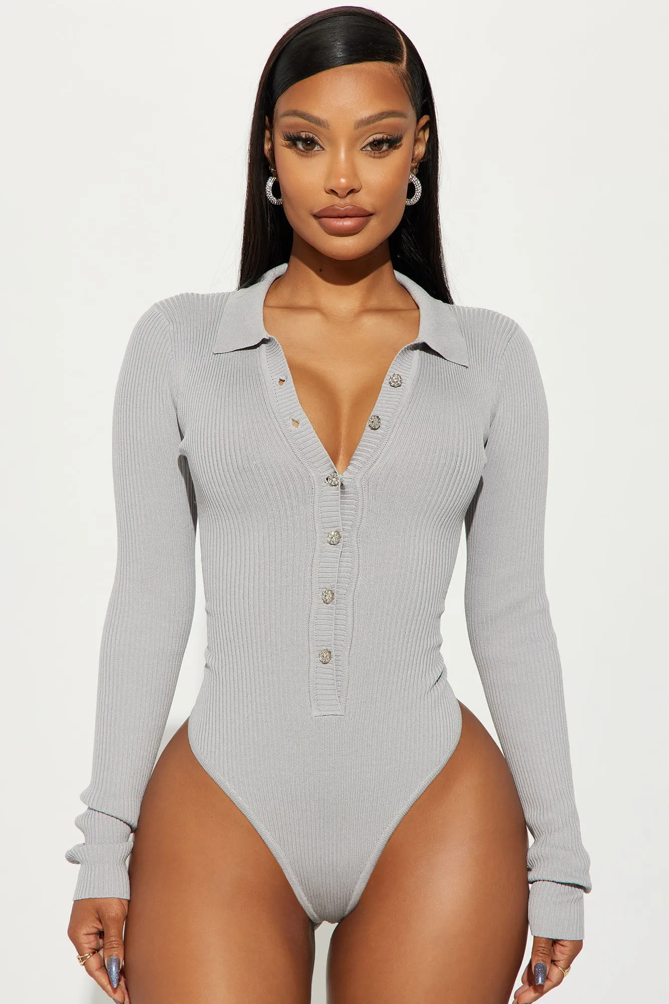 Amilia Sweater Bodysuit - Grey