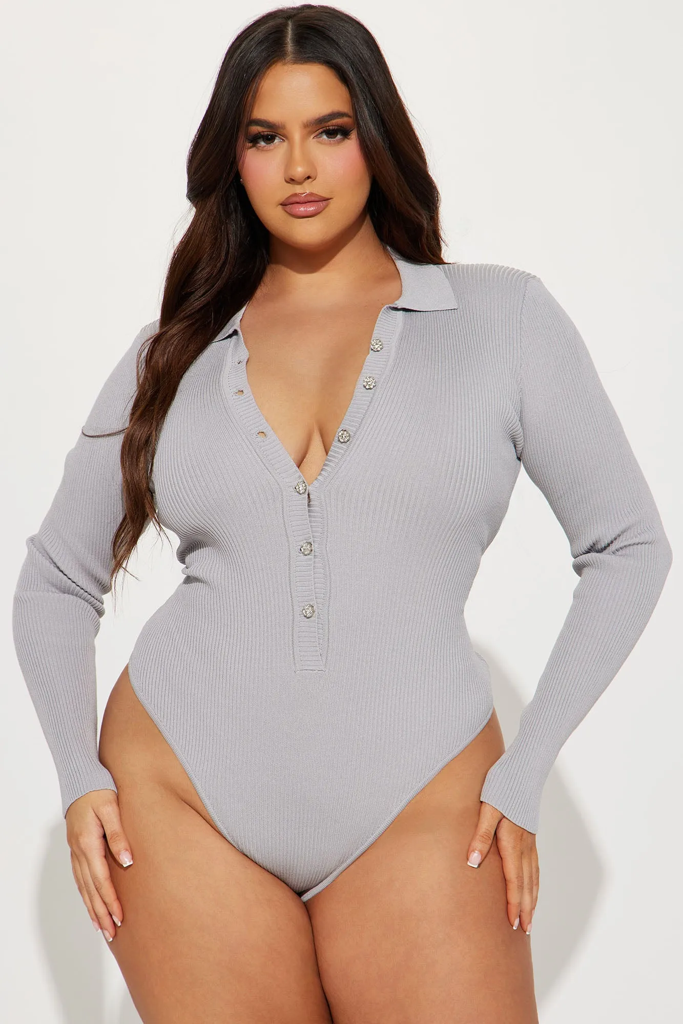 Amilia Sweater Bodysuit - Grey