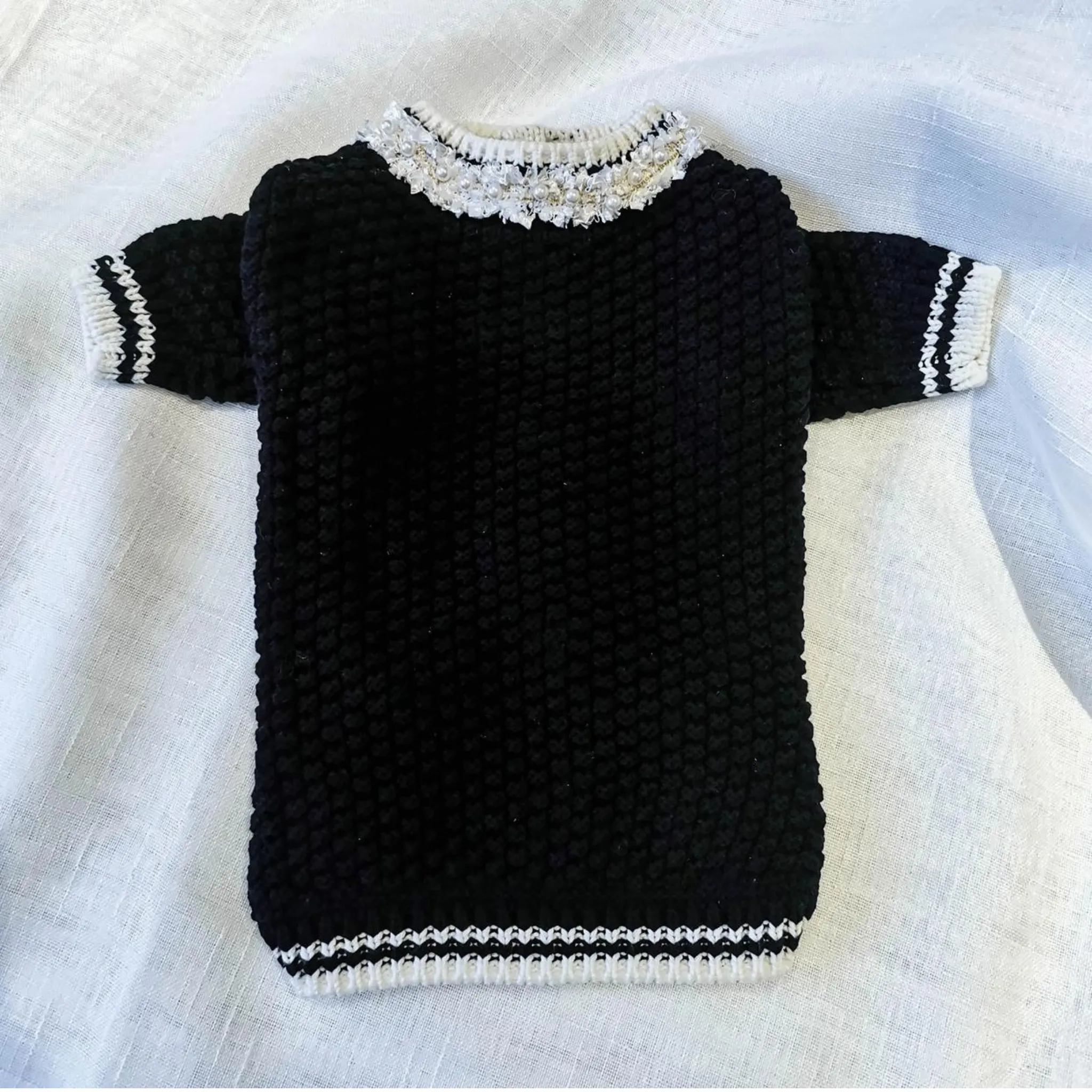 Amore Black Button Up Sweater With Pearl Detail Pet Fashion