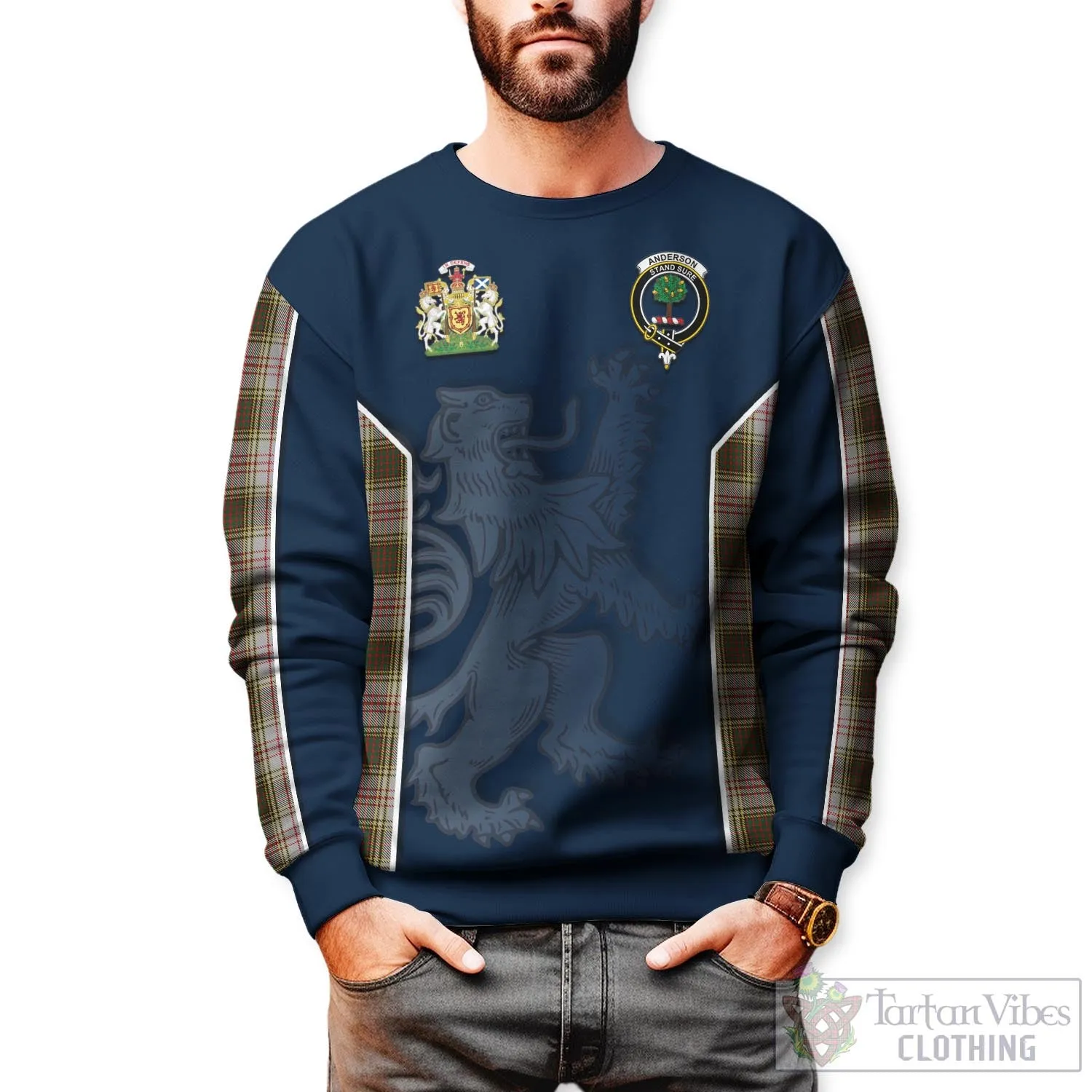 Anderson Dress Tartan Sweater with Family Crest and Lion Rampant Vibes Sport Style