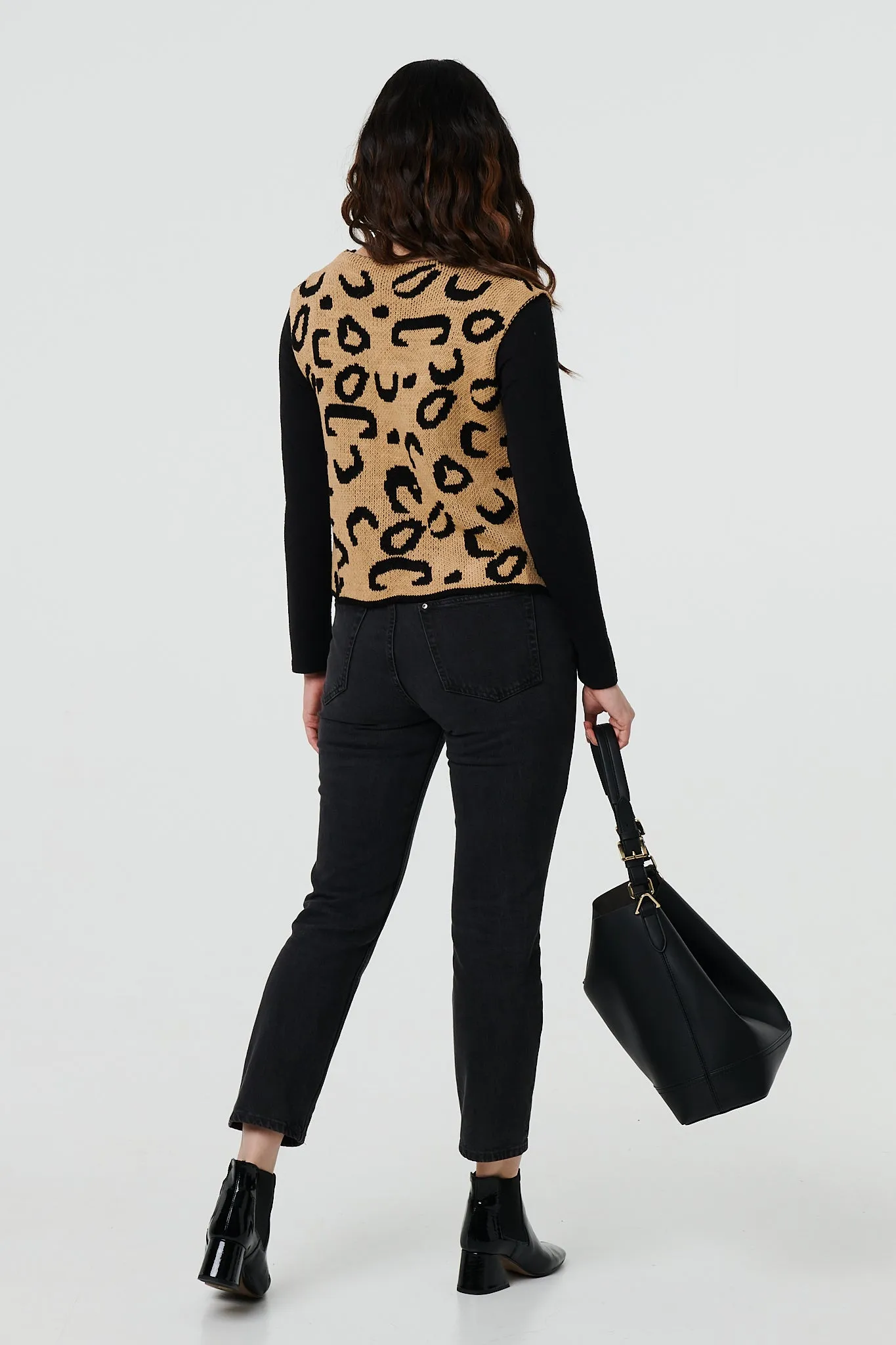 Animal Print Tie Front Sleeveless Vest