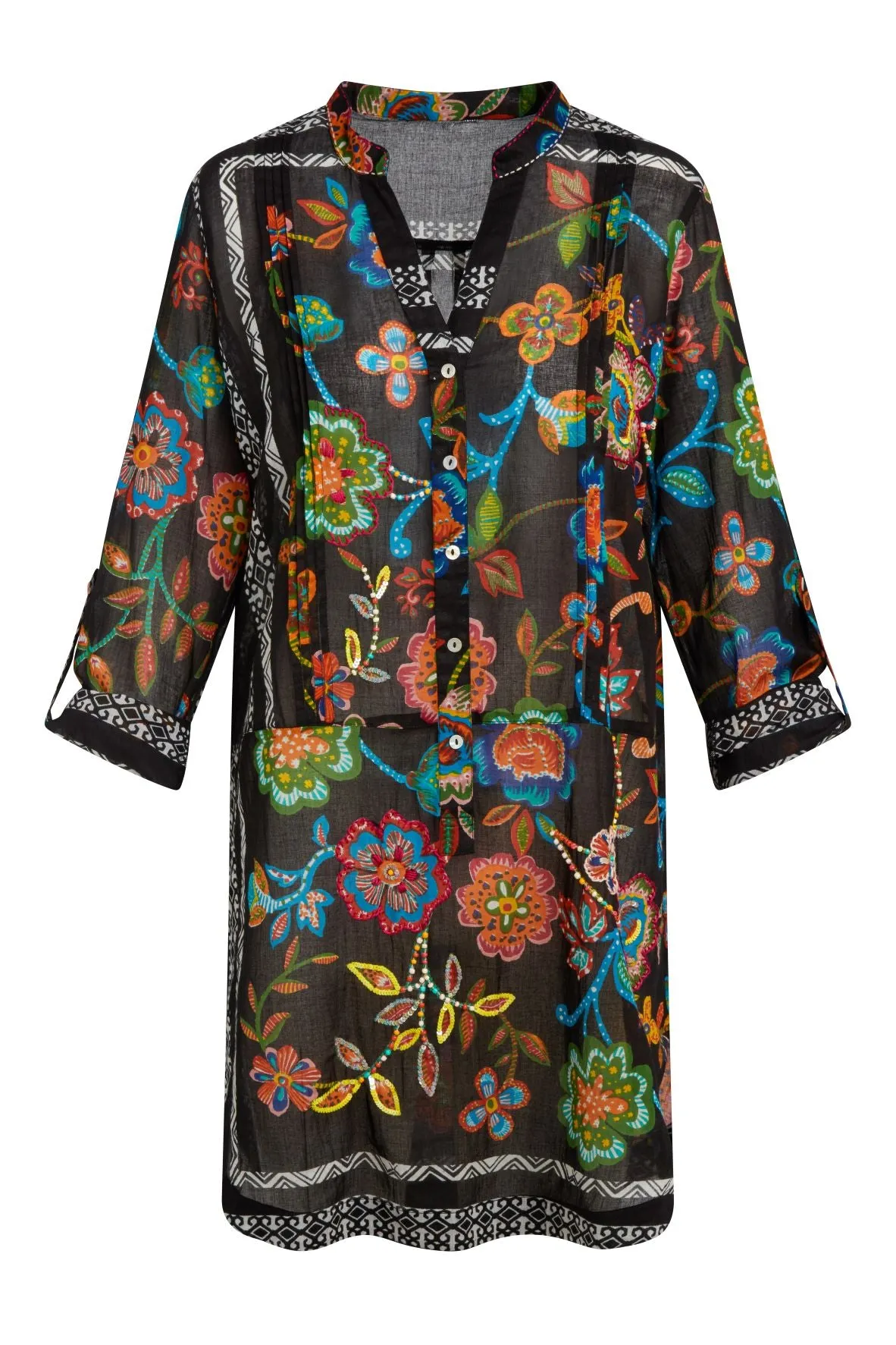 Artisan by KikiSol Black Embellished Floral Tunic