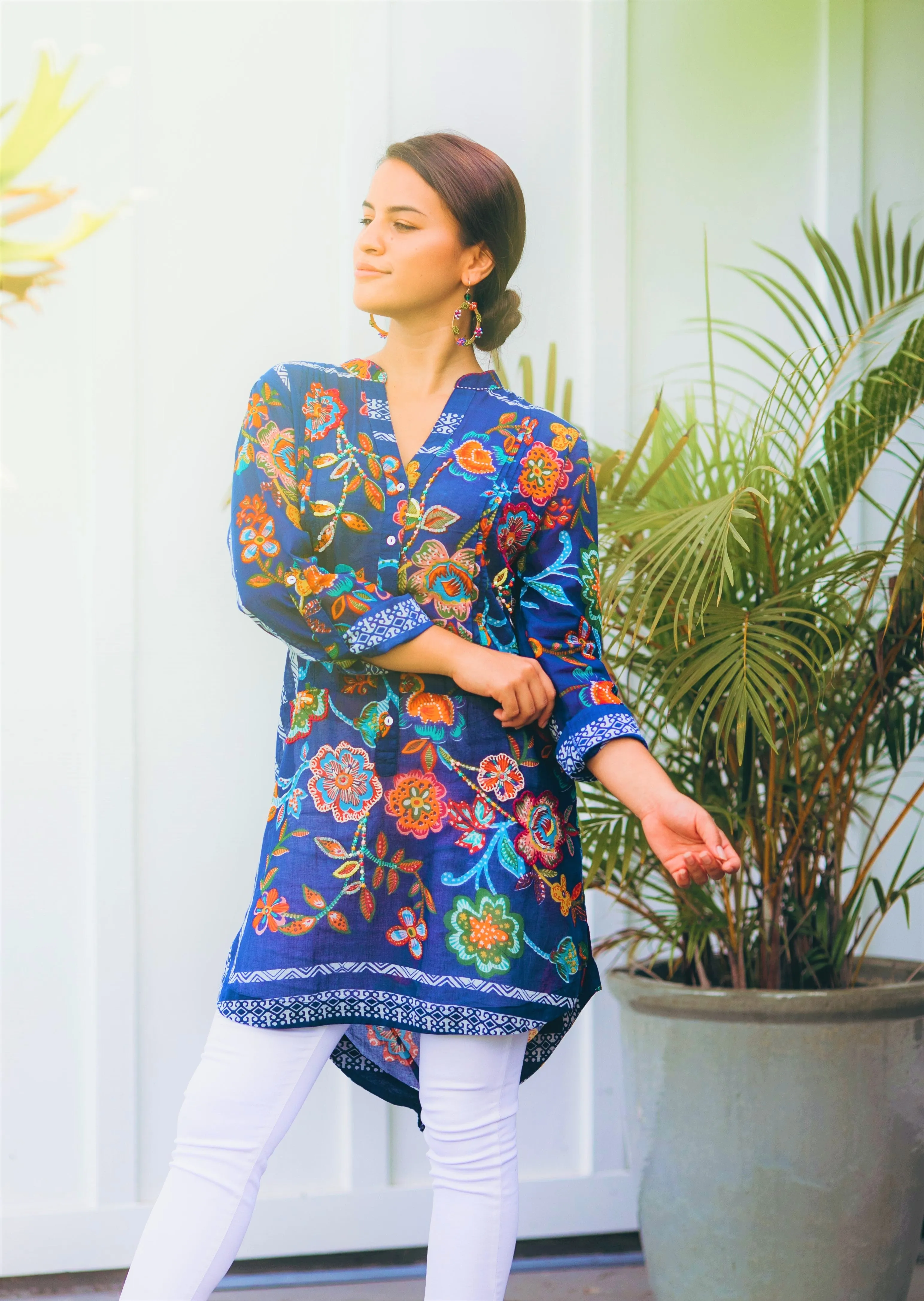 Artisan by KikiSol Royal Blue Embellished Floral Tunic