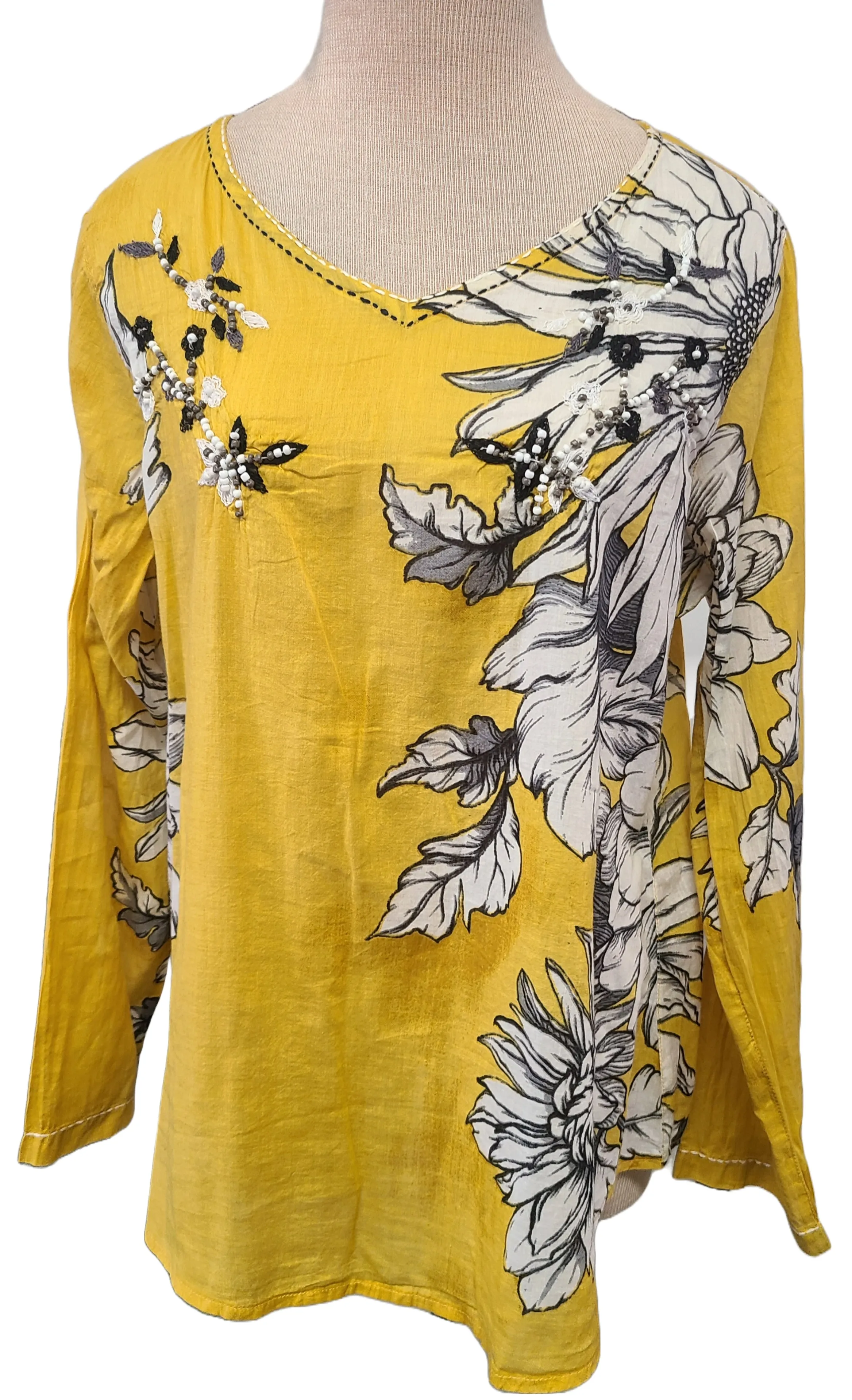 Artisan Yellow Floral Beaded KikiSol Top