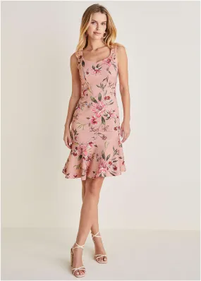 Asymmetric Ruffle Hem Dress - Ethereal Floral