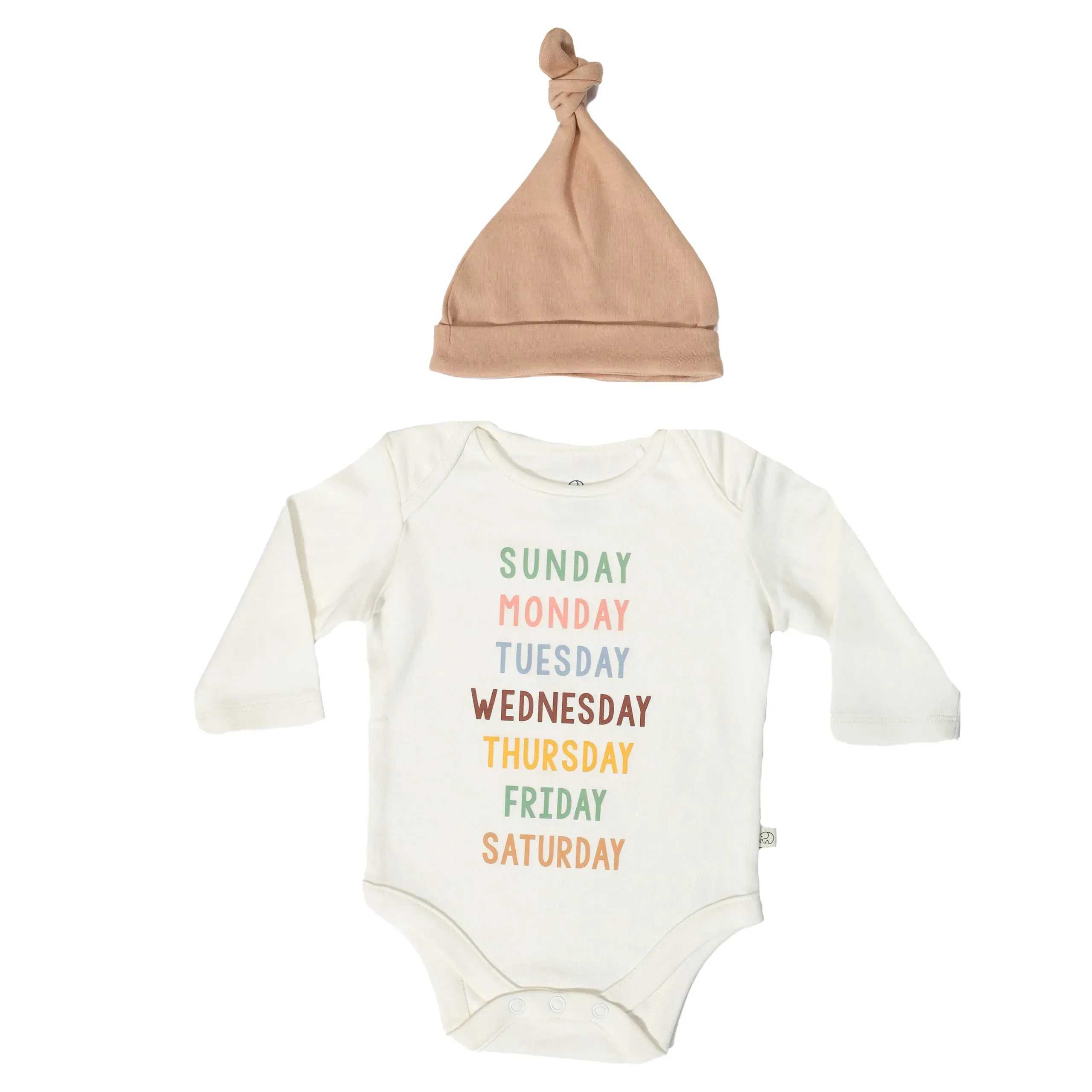 Baby Monday To Sunday Full Sleeves Bodysuit With Organic Cotton Cap - Off-White