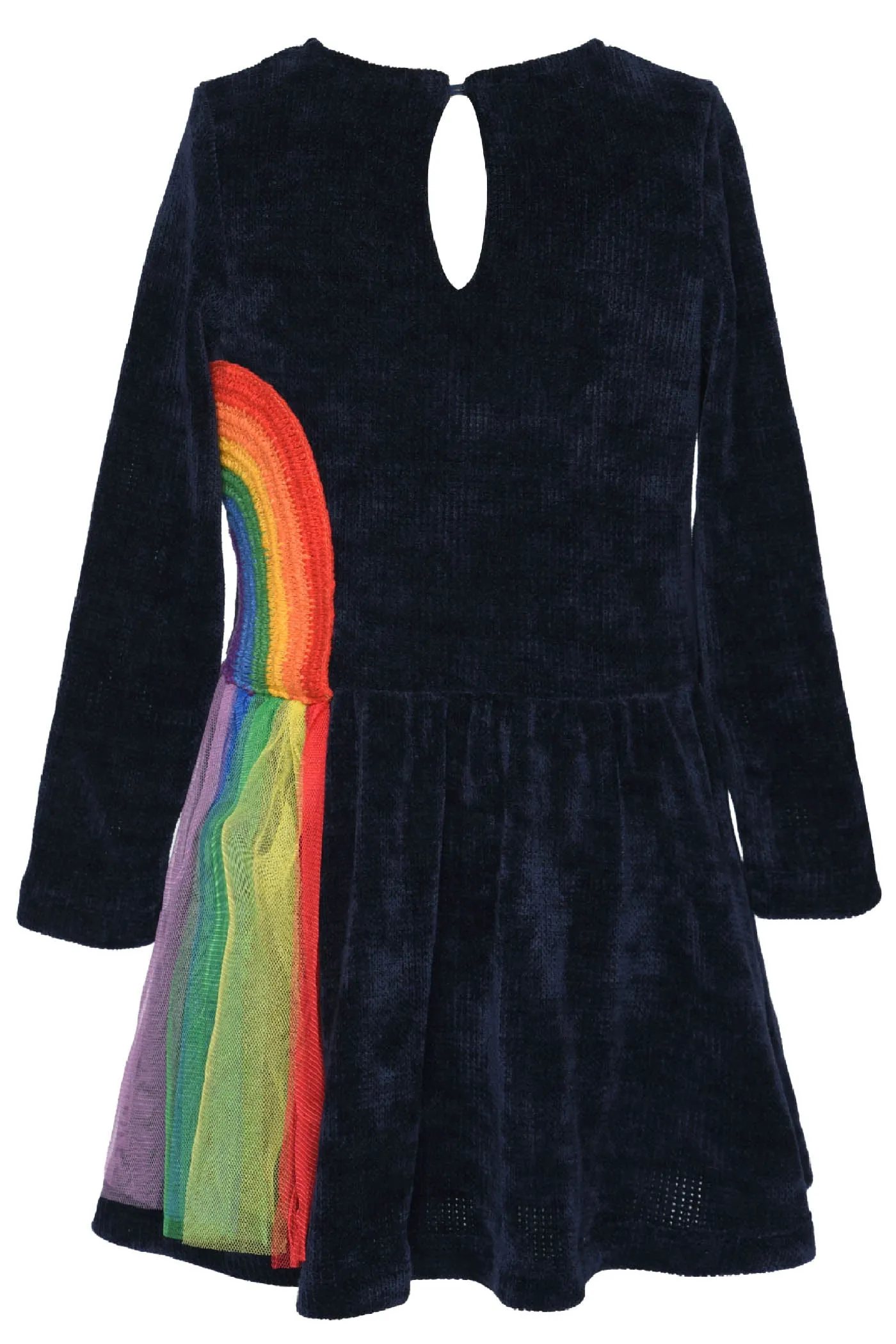 Baby Sara Rainbow Trim L/S Navy Sweater Dress