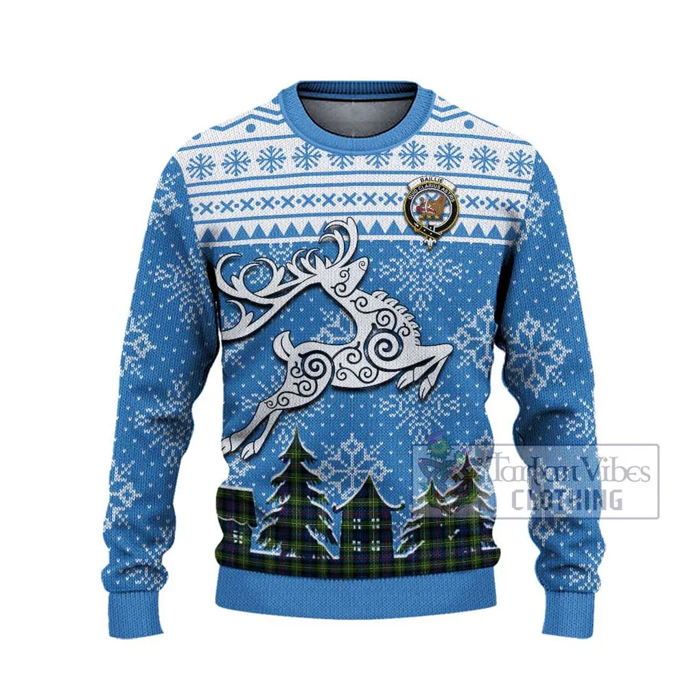 Baillie (Bailey) Clan Christmas Ugly Sweater with Tartan and Celtic Reindeer Style