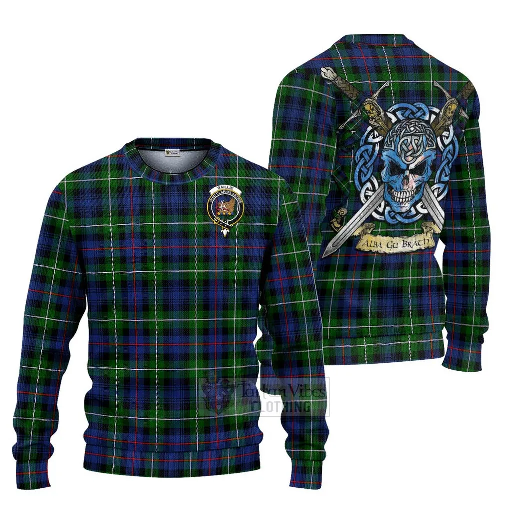 Baillie (Bailey) Tartan Ugly Sweater with Family Crest Celtic Skull Style