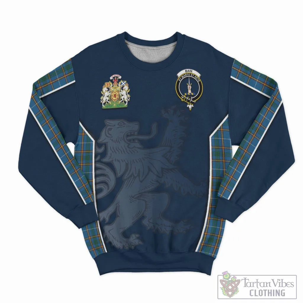 Bain Tartan Sweater with Family Crest and Lion Rampant Vibes Sport Style