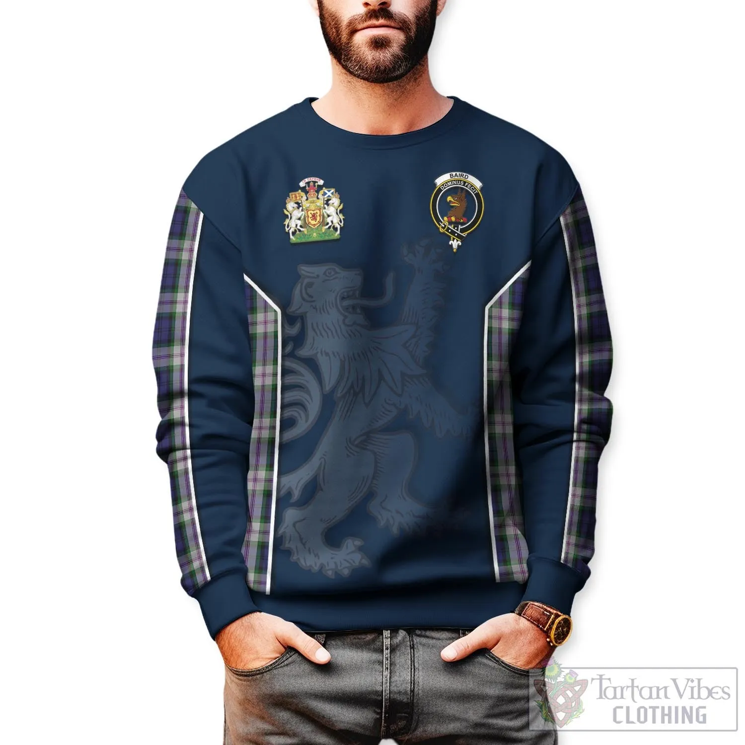 Baird Dress Tartan Sweater with Family Crest and Lion Rampant Vibes Sport Style