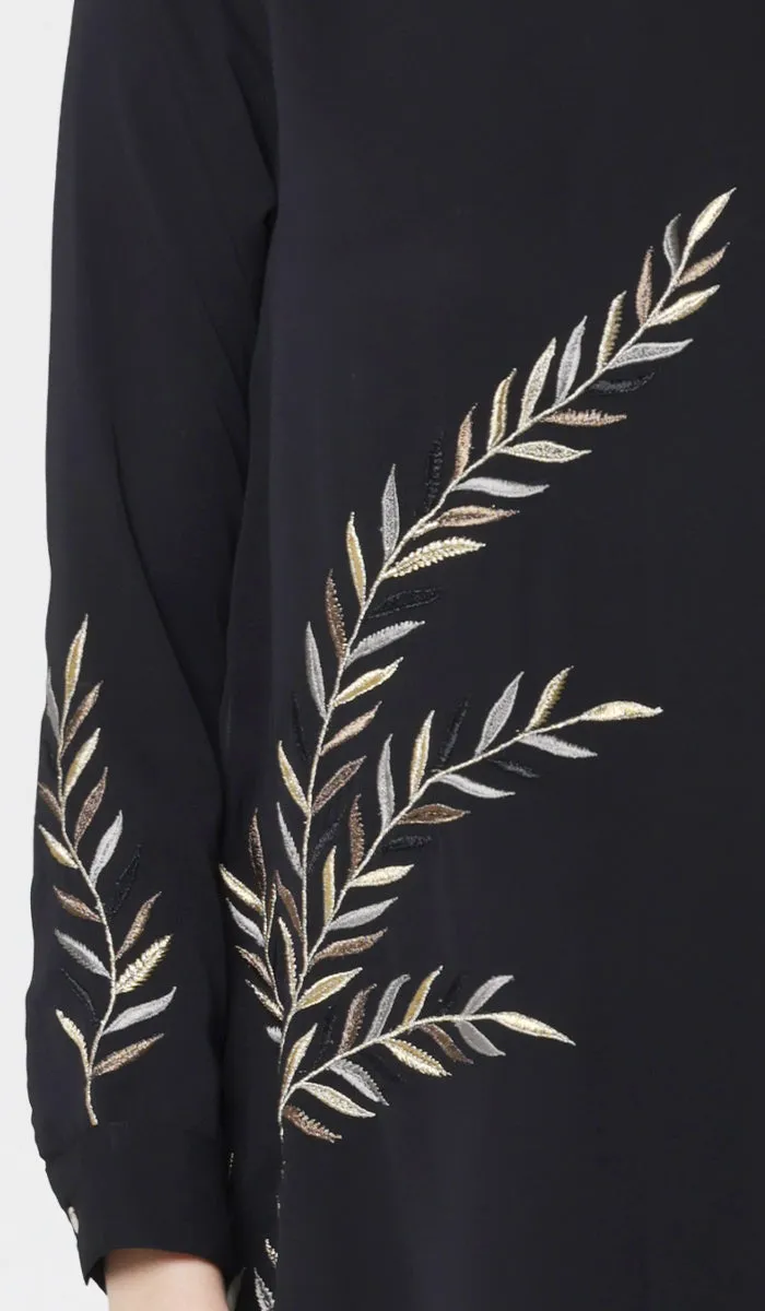 Baraka Gold Embroidered Formal Long Modest Tunic - Black - PREORDER (ships in 2 weeks)