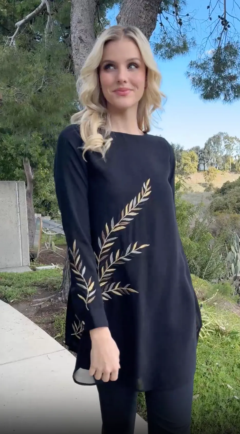 Baraka Gold Embroidered Formal Long Modest Tunic - Black - PREORDER (ships in 2 weeks)