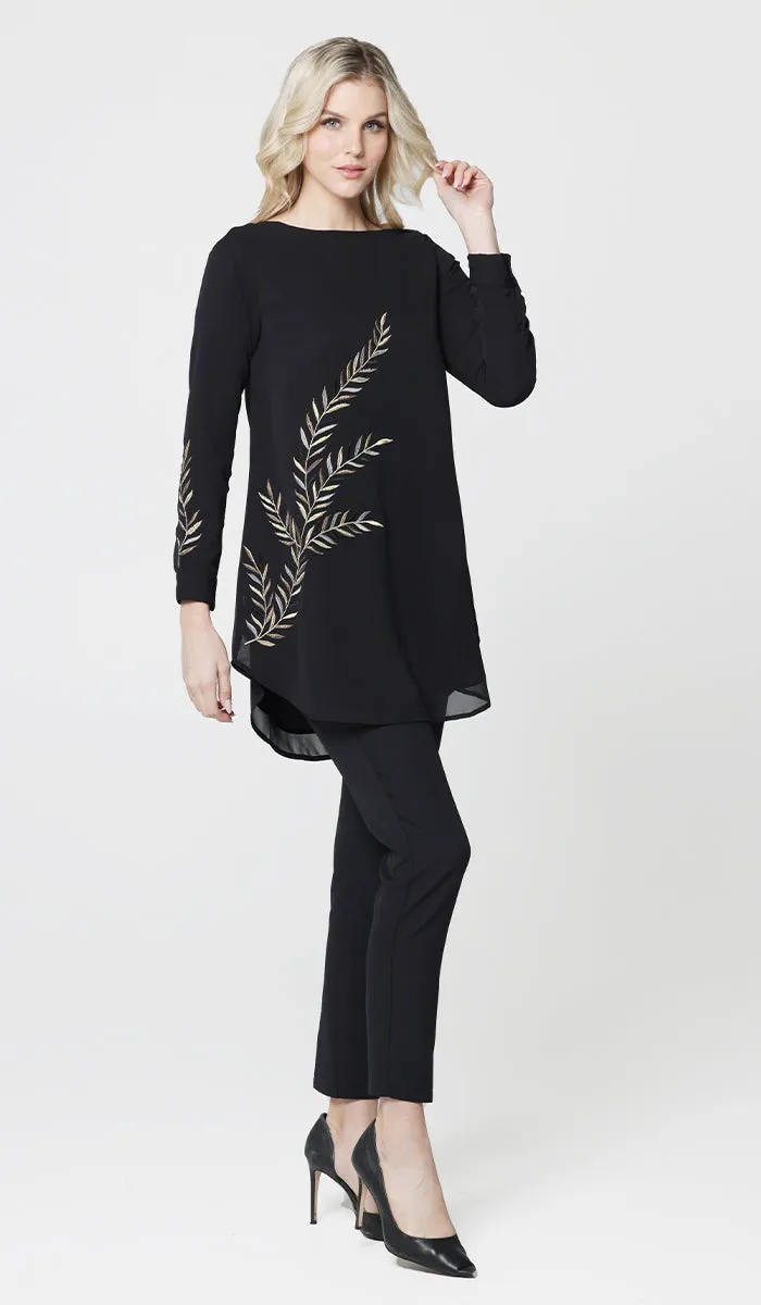 Baraka Gold Embroidered Formal Long Modest Tunic - Black - PREORDER (ships in 2 weeks)