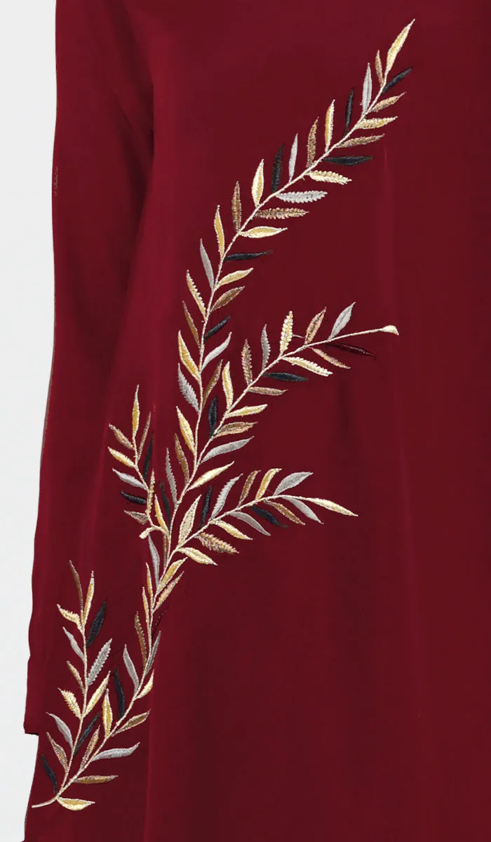 Baraka Gold Embroidered Formal Long Modest Tunic - Ruby - PREORDER (ships in 2 weeks)