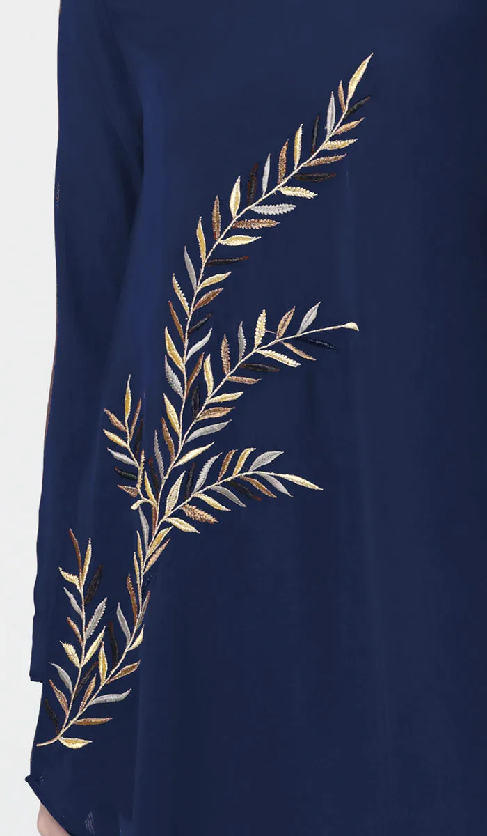 Baraka Gold Embroidered Formal Long Modest Tunic - Sapphire