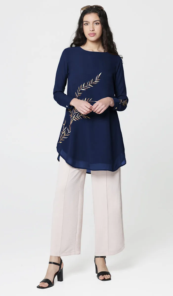 Baraka Gold Embroidered Formal Long Modest Tunic - Sapphire