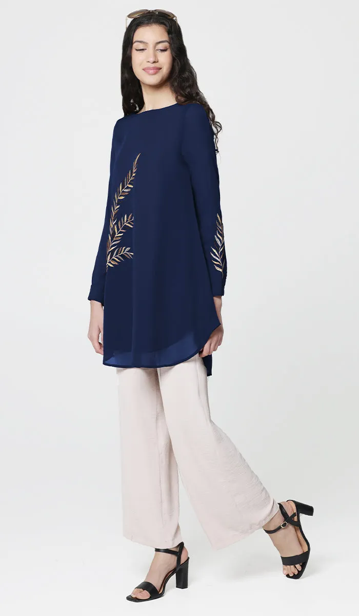 Baraka Gold Embroidered Formal Long Modest Tunic - Sapphire