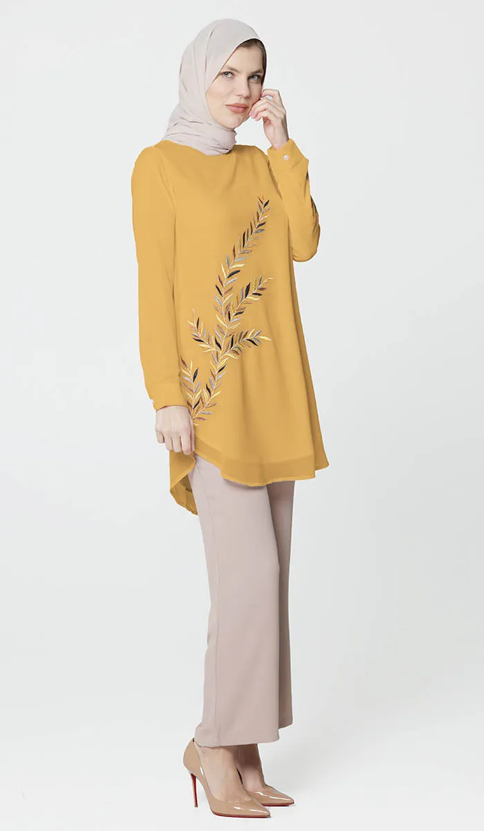 Baraka Gold Embroidered Formal Long Modest Tunic