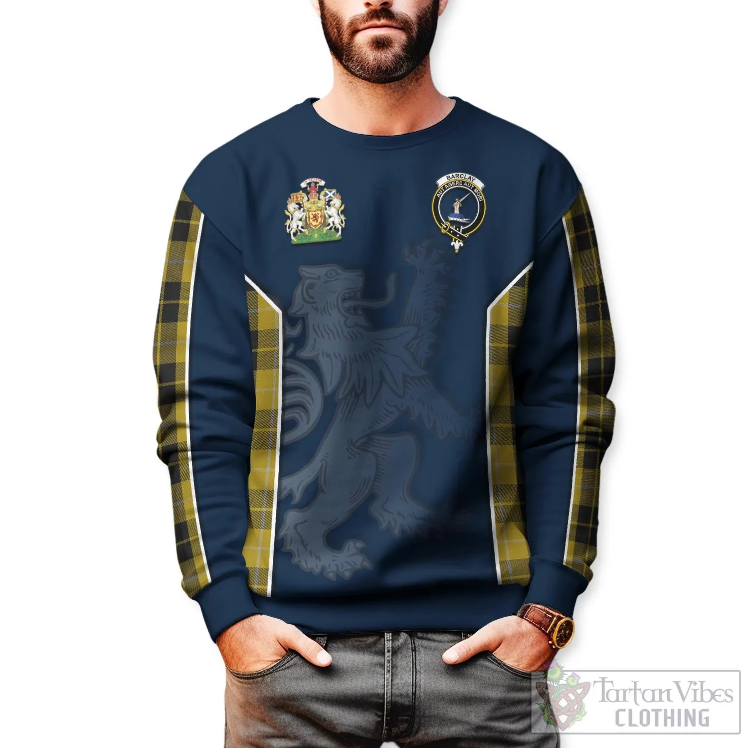 Barclay Dress Tartan Sweater with Family Crest and Lion Rampant Vibes Sport Style