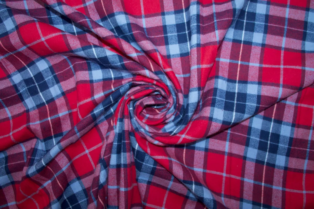 Beefy Yarn Dyed Plaid Cotton Flannel - Reds/Blues