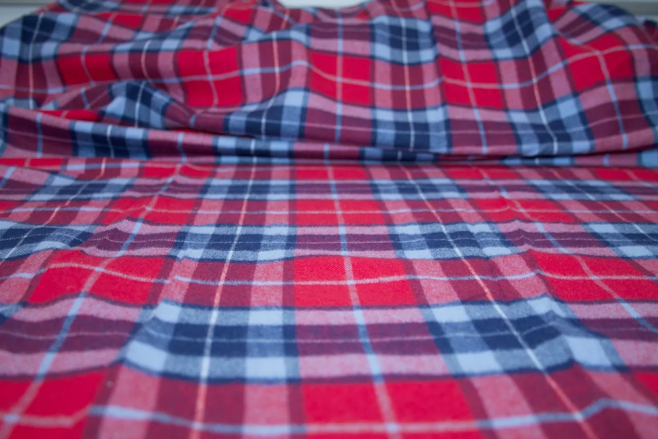 Beefy Yarn Dyed Plaid Cotton Flannel - Reds/Blues