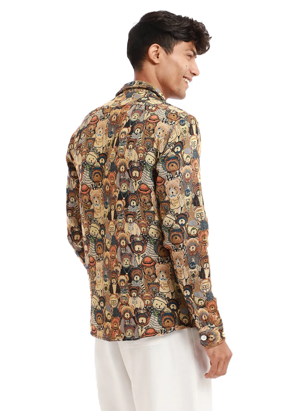 Beige Doodle Bear Jacquard Shacket