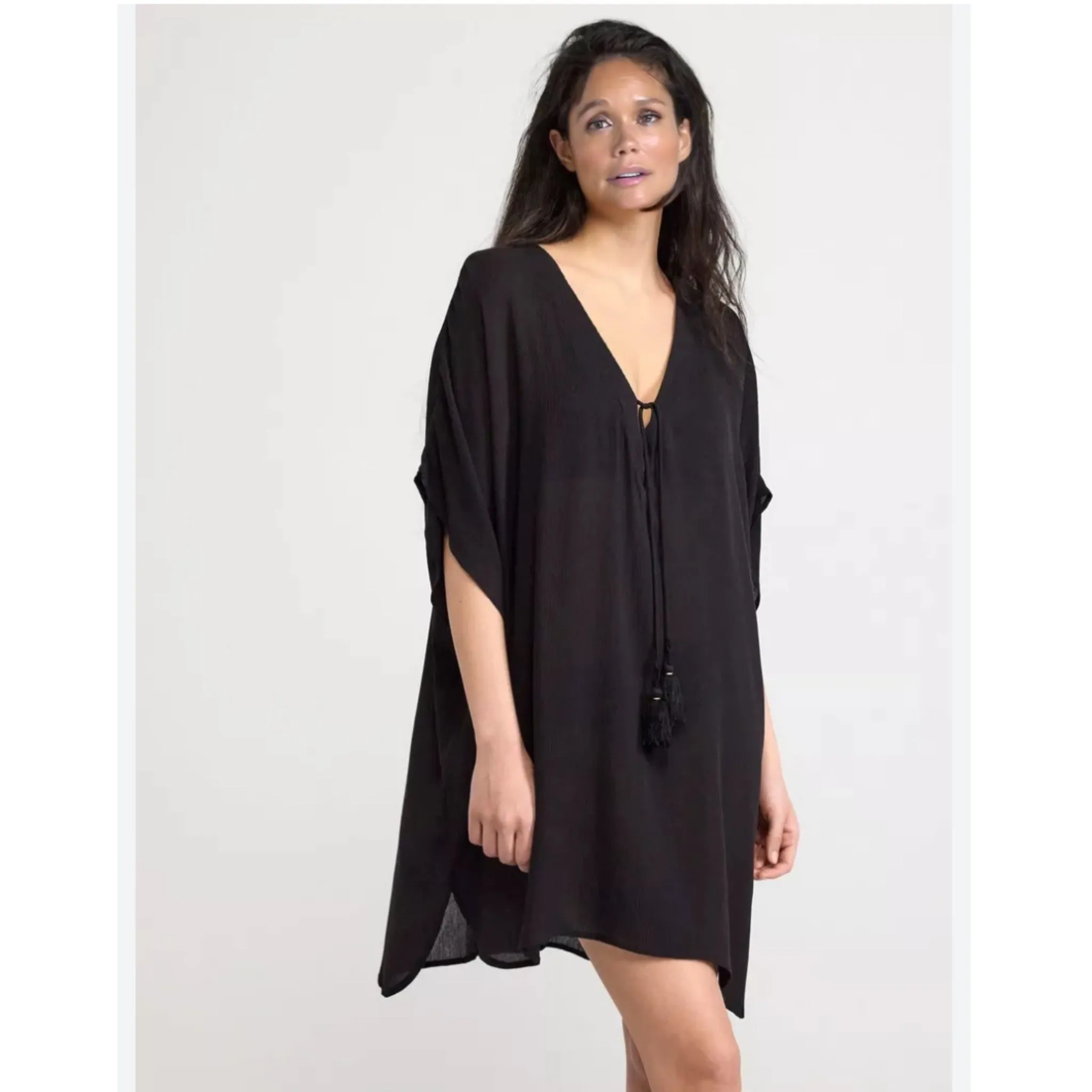 Black front tie Top Tunic Kaftan 14-26