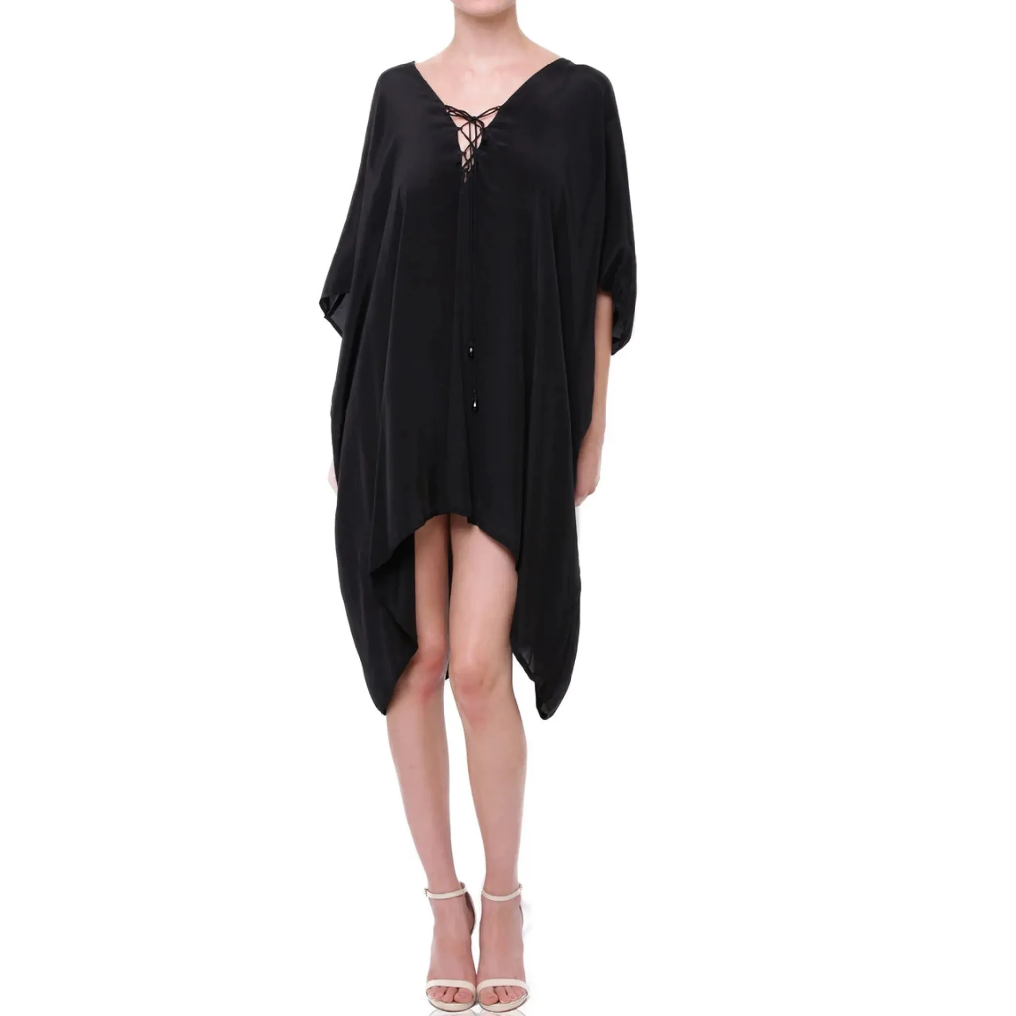 Black front tie Top Tunic Kaftan 14-26