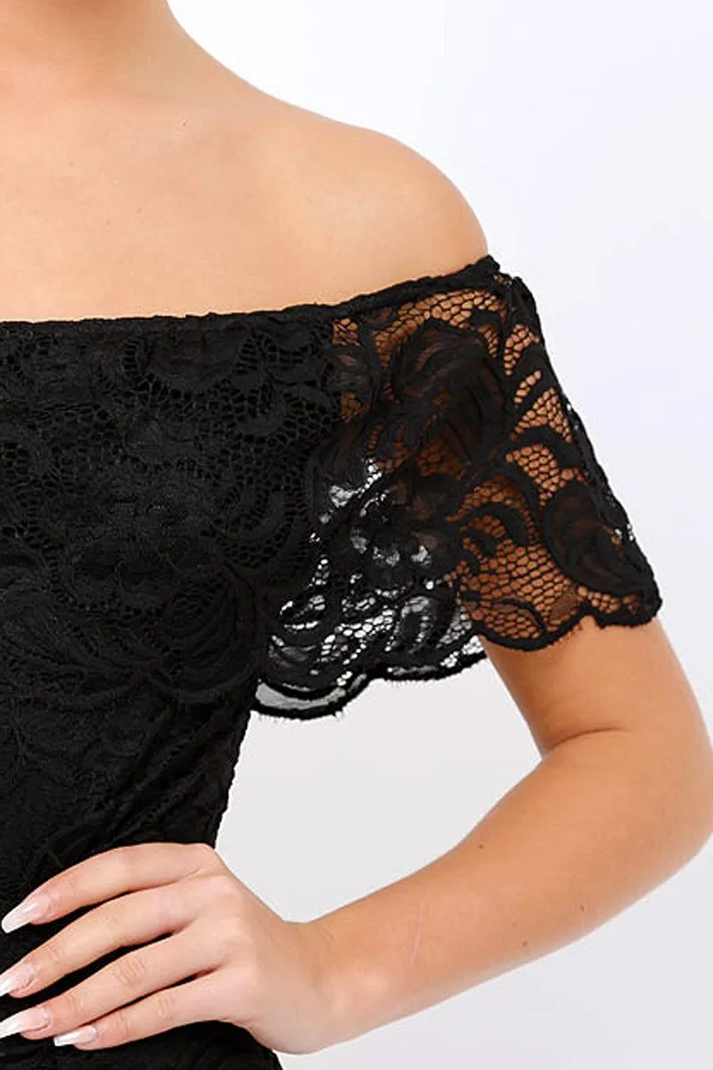 Black Lace Bardot Bodysuit - Rae