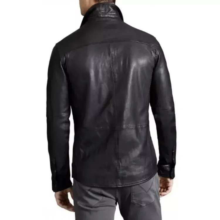 Black leather long sleeve shirt