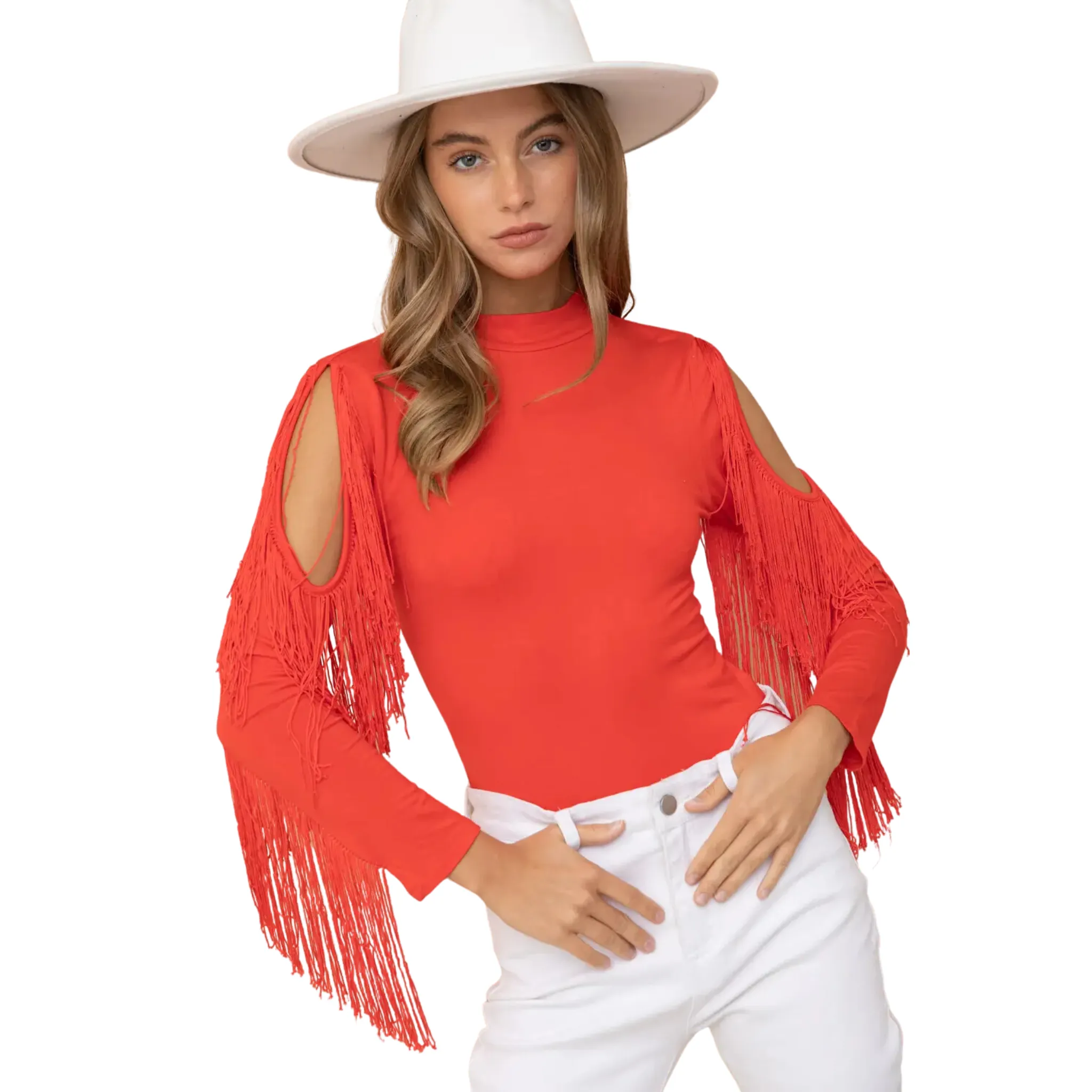 BLUE B WOMEN'S MOCK SHOULDER FRINGE BODYSUIT - 32406T