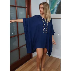 Blue Maya Tunic Kaftan | OSFA Top for Women