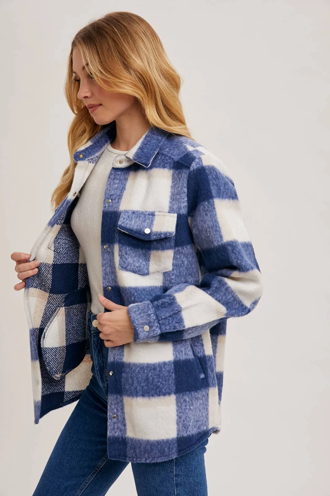 BLUIVY PLAID BRUSHED FLANNEL SHACKET