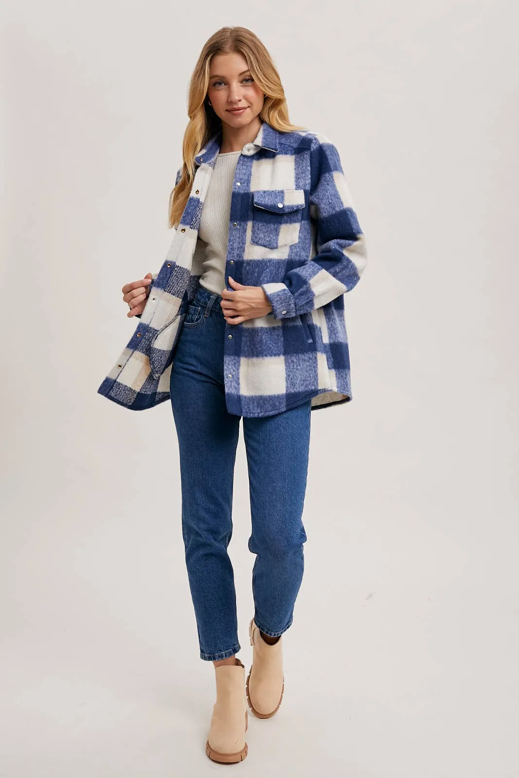 BLUIVY PLAID BRUSHED FLANNEL SHACKET