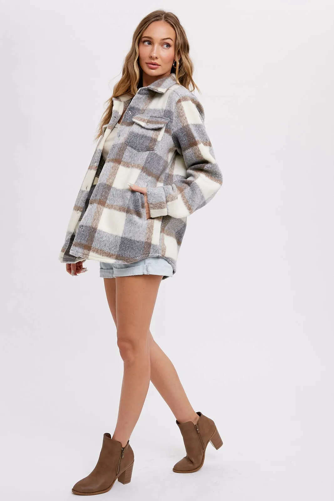 BLUIVY PLAID BRUSHED FLANNEL SHACKET