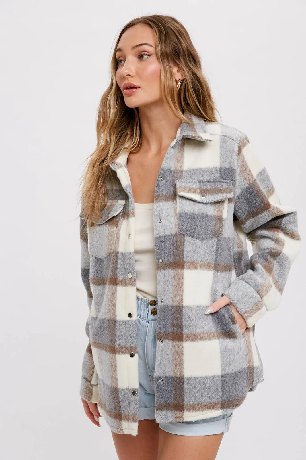 BLUIVY PLAID BRUSHED FLANNEL SHACKET